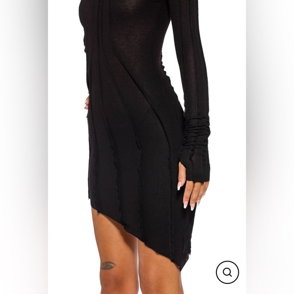 SAMI MIRO VINTAGE ASYMMETRIC LONG SLEEVE MINI DRESS IN BLACK RIB, S - Picture 6 of 6